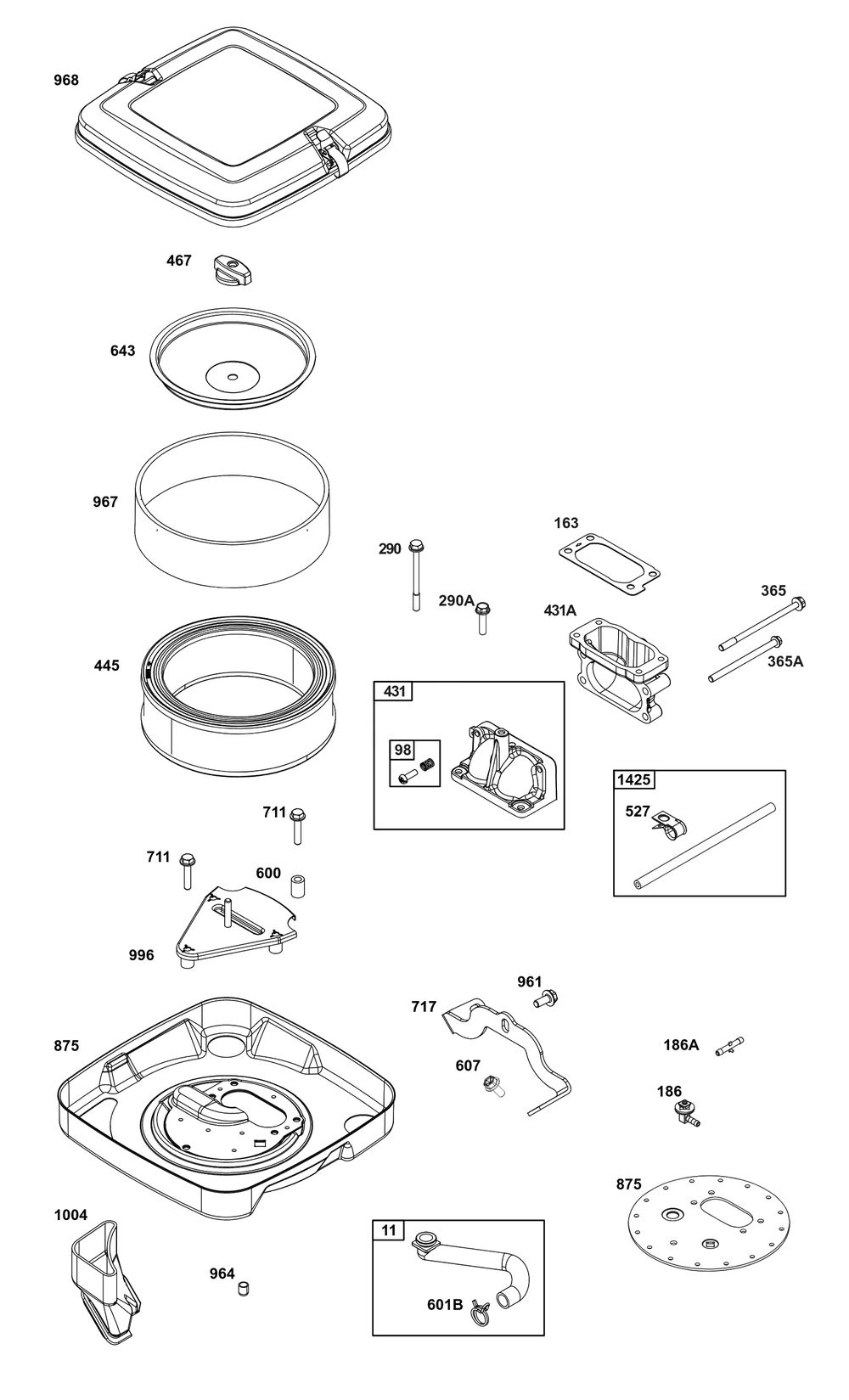Air Cleaner Group Diagram and Parts List for 385447-0402-G1  Briggs and Stratton Engine